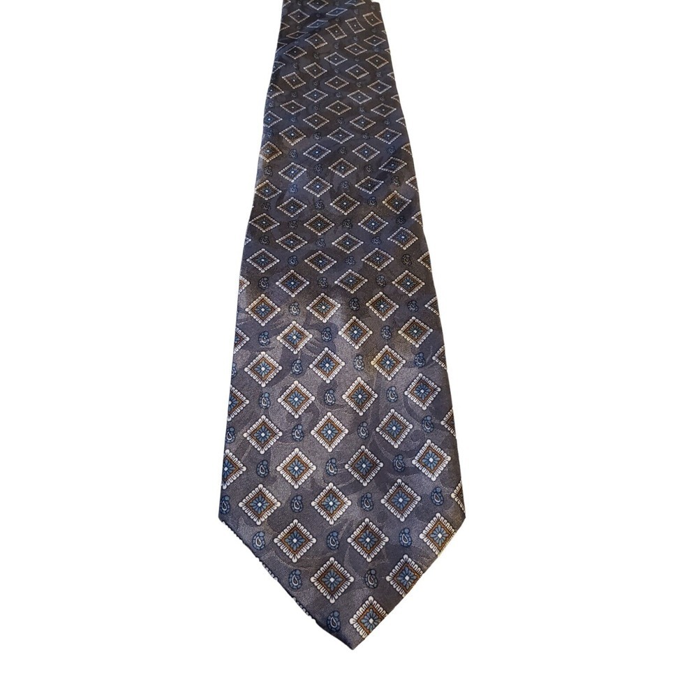 Botany 500 Mens Tie Necktie Silver‎ Paisley Geometric Classic Made in USA